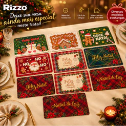 Jogo Americano de Natal - 43x28cm - 1 a 5 unidades - Diversos Modelos com Tema Natalino para Mesa Posta e Ceia - Rizzo