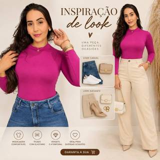 Blusa Manga Longa Feminina Cacharrel Gola Alta Confortável Básico