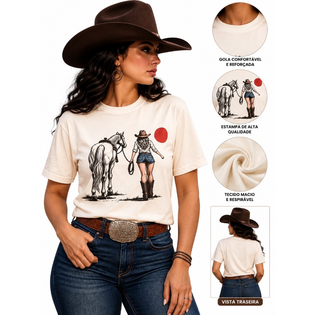 Camiseta Feminina Country Texas Estampada Cowboy Rodeio T-Shirt Confortável  Country • Texas Cowboy