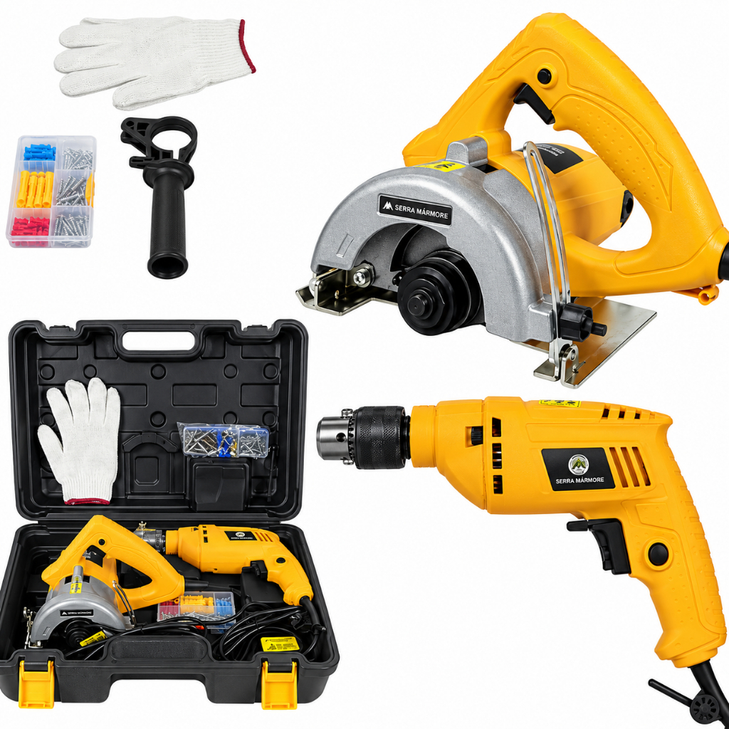 KIT Furadeira Reversível 400W e Serra Mármore Corta Piso 1200W Similar a Makita Multifunções