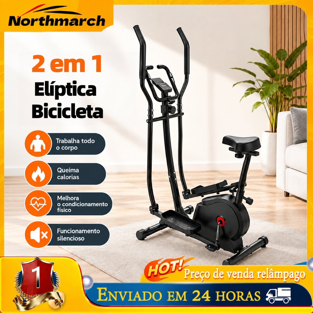 Bicicleta Ergométrica 2 em 1 Elíptico Aparelho de Treino Cardio para Exercício em Casa