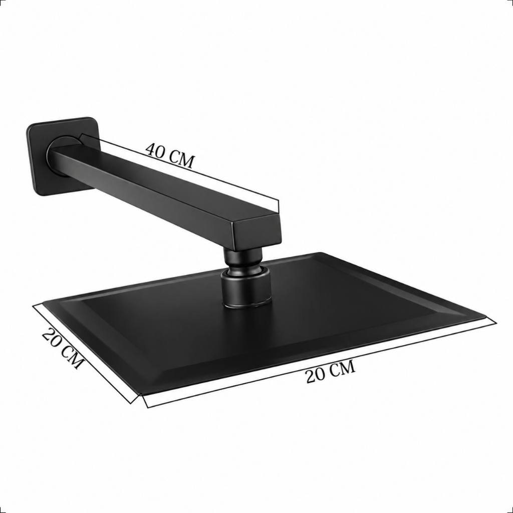 Chuveiro Ducha Articulável Gás e Solar Quadrado Parede Inox Com Braço 40cm Banheiro Preto Fosco Black Matte — imagem 2 de 2