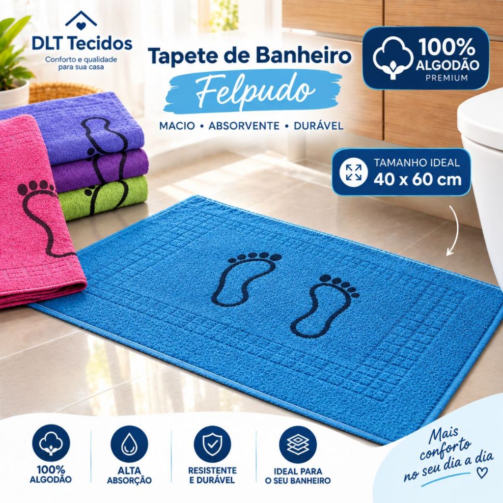 Kit Tapete para Piso Banheiro Confort Felpudo 100% Algodão Macio