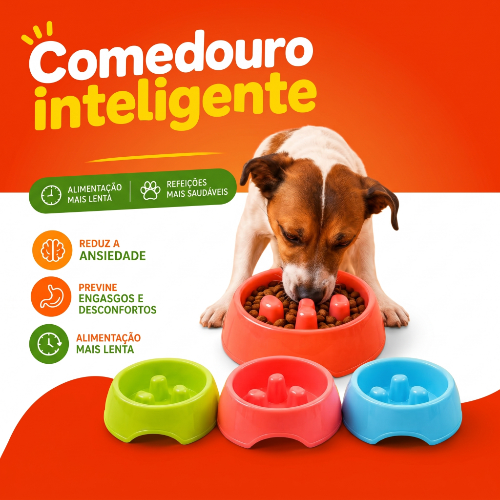 Comedouro Inteligente Lento para Cachorro e Gato Interativo Anti Engasgo Alimentação Controlada M / G