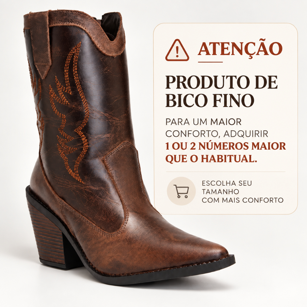 Bota Feminina Texana Couro Legitimo Premium Western Cano Médio Bordada Estilo Country Ultra Confortável Montaria Premium