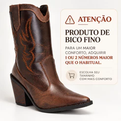 Bota Feminina Texana Couro Legitimo Premium Western Cano Médio Bordada Estilo Country Ultra Confortável Montaria Premium