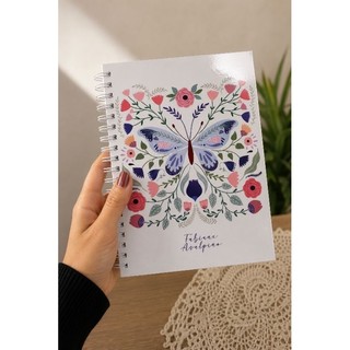 CADERNO DE BORBOLETA PERSONALIZADO COM NOME - TAMANHO A5 - 160 PAGINAS- CAPA DURA- CLEAN - bloquinho de anotações
