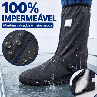 Bota de Chuva para Calçado Cano Alto com Zíper Capa Impermeável Antiderrapante e Refletiva para Motoqueiro e Motoboy