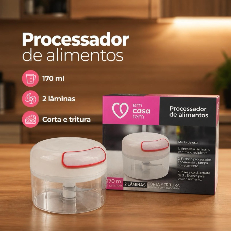 Mini Processador Triturador De Alimentos 170ML Manual Corta Legumes Alho