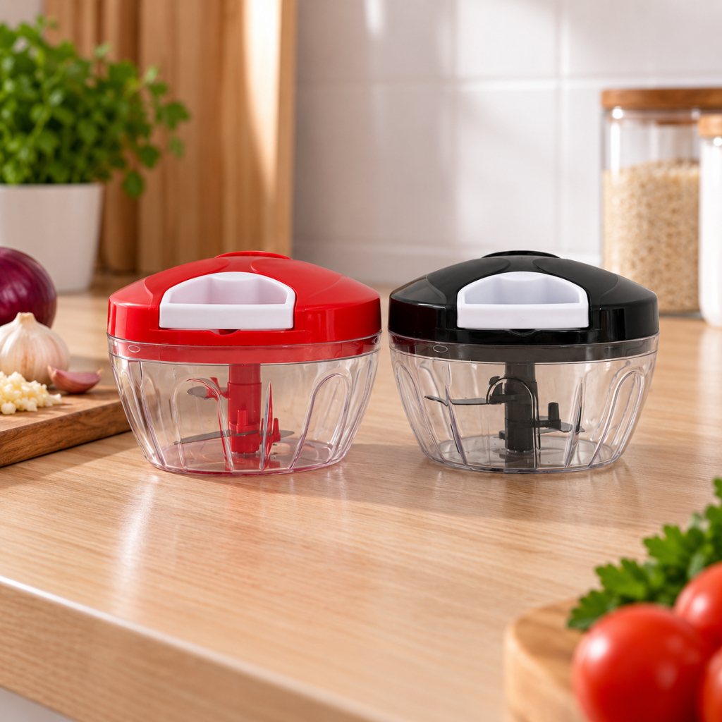 Processador de Alimentos Vermelho ou Preto Triturador Manual Multiuso para Legumes Verduras Temperos Alho Cebola Cozinha