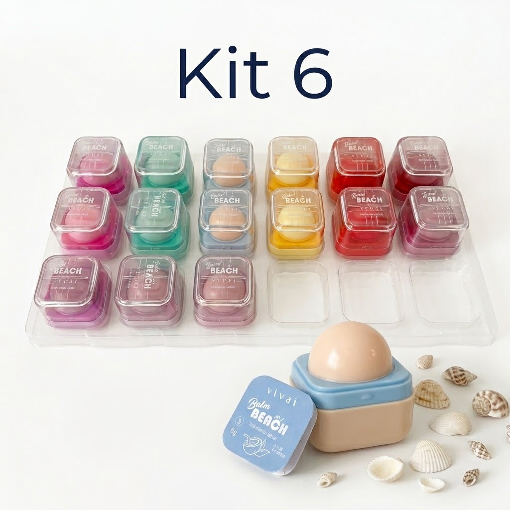 Kit C/6 Hidratante Labial Vivai Balm Beach 6 Cores Frutas -  Protetor Lábios Ressecados