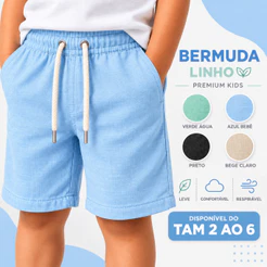 Short Infantil Menino linho Bermuda Mauricinho leve confortavel
