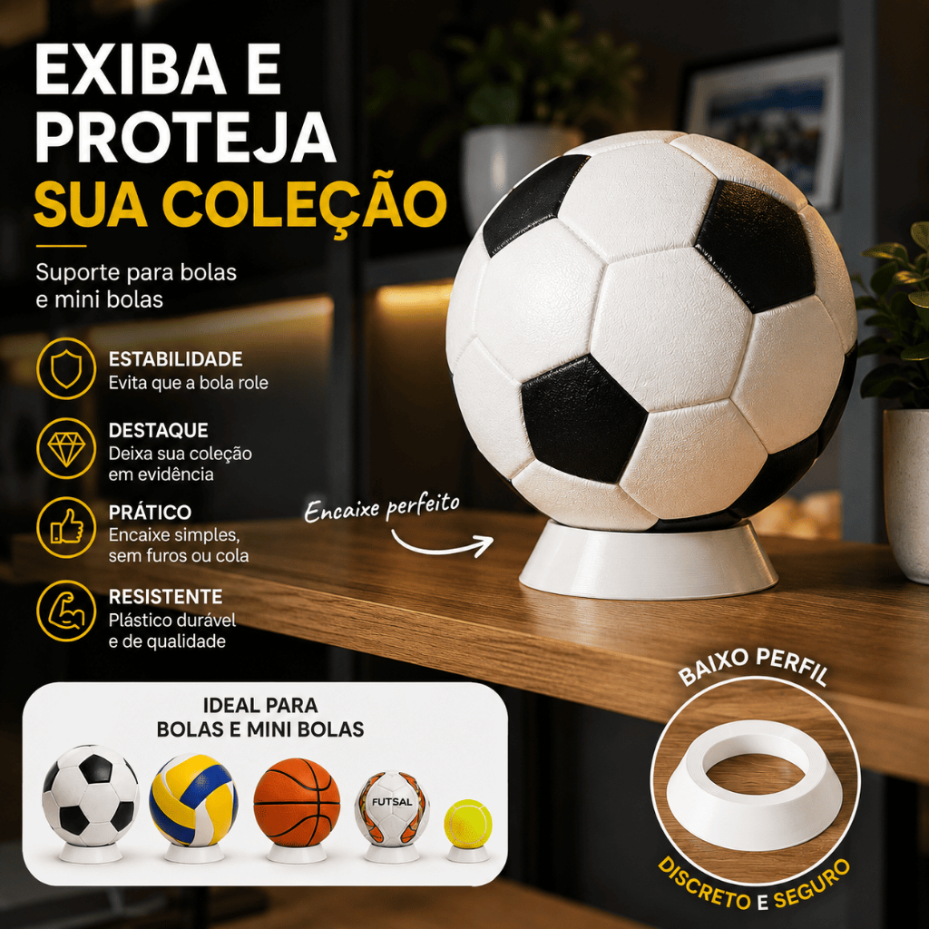 KIT 3, 5 ou 10 Suportes expositores para Bola de Futebol, basquete, vôlei, queimada ou queimado