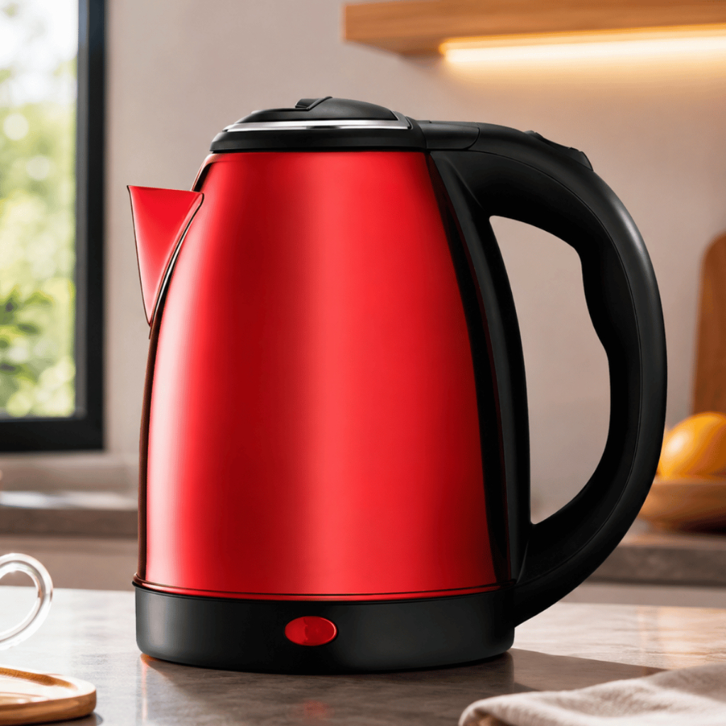 Chaleira Elétrica 110V Jarra Premium Ferve Água Café Chá Vermelha Aço Inox