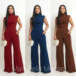 Conjunto Feminino Blusa Gola Alta e Calça Estilo Pantalona Casual e Elegante