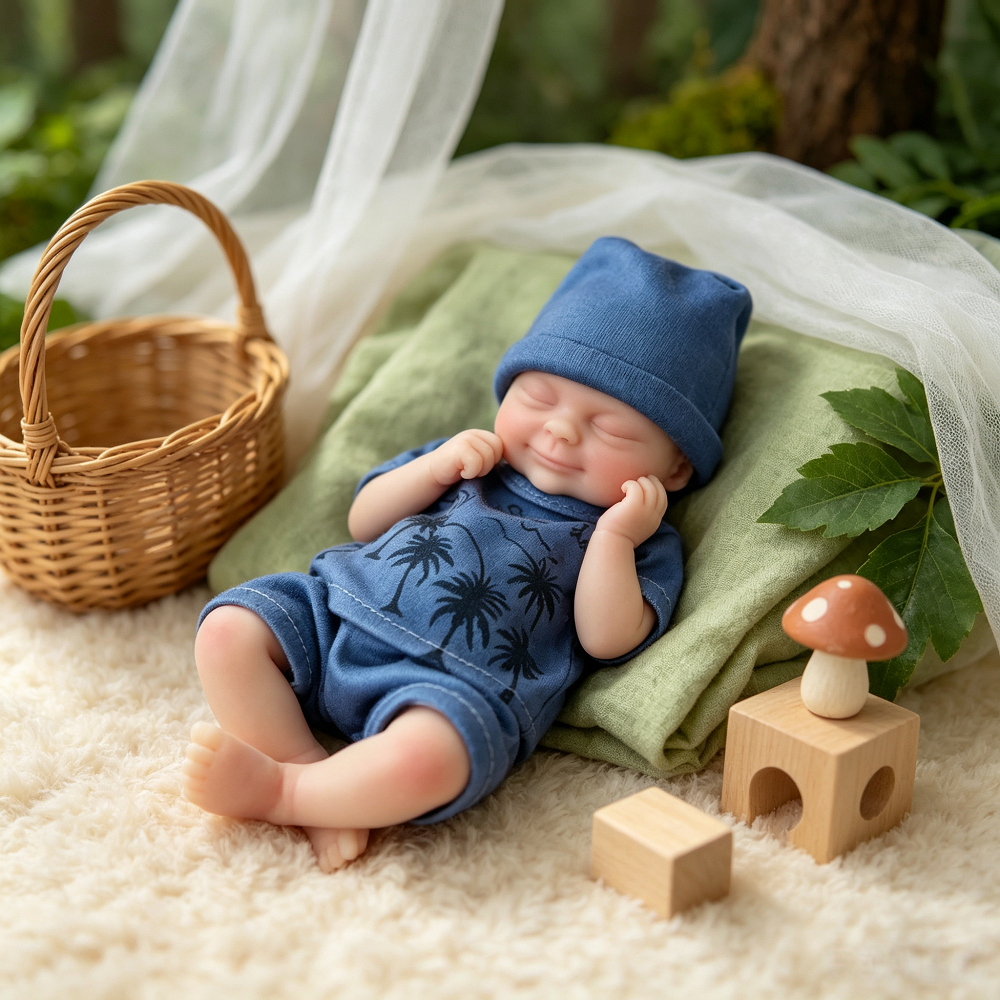Bebê Reborn Silicone Sólido 20cm Menino Realista Olho Fechado Kit Acessórios BRASTOY