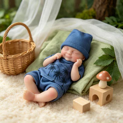 Bebê Reborn Silicone Sólido 20cm Menino Realista Olho Fechado Kit Acessórios BRASTOY