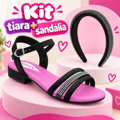 Sandália Infantil Menina Rasteirinha Brilho Strass Delicada Pé com Pé + Tiara