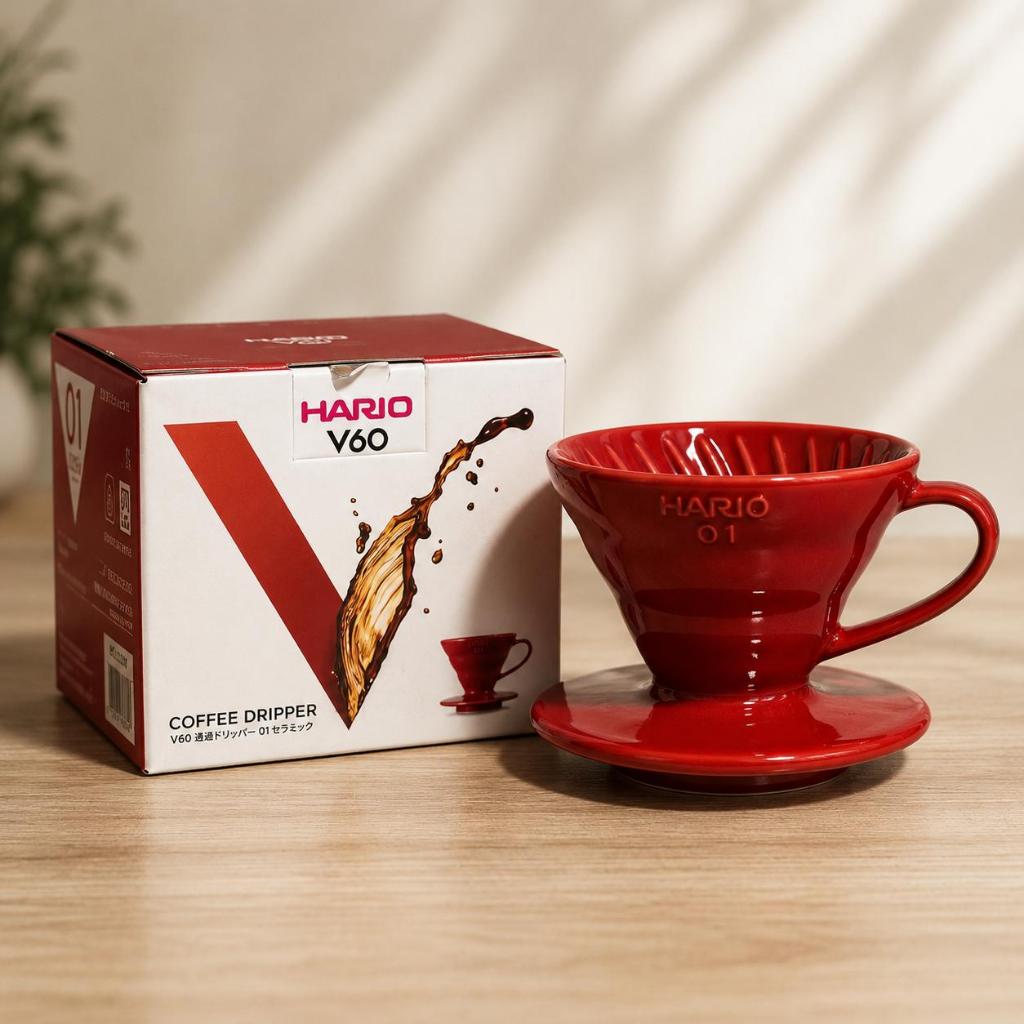 Coador de café Hario V60 01 de cerâmica vermelho, original do Japão