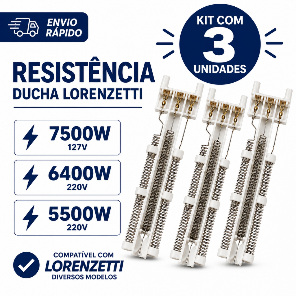 Resistência Tipo Advanced 220/7500w e Bella Ducha 220v/6800w tipo Lorenzetti