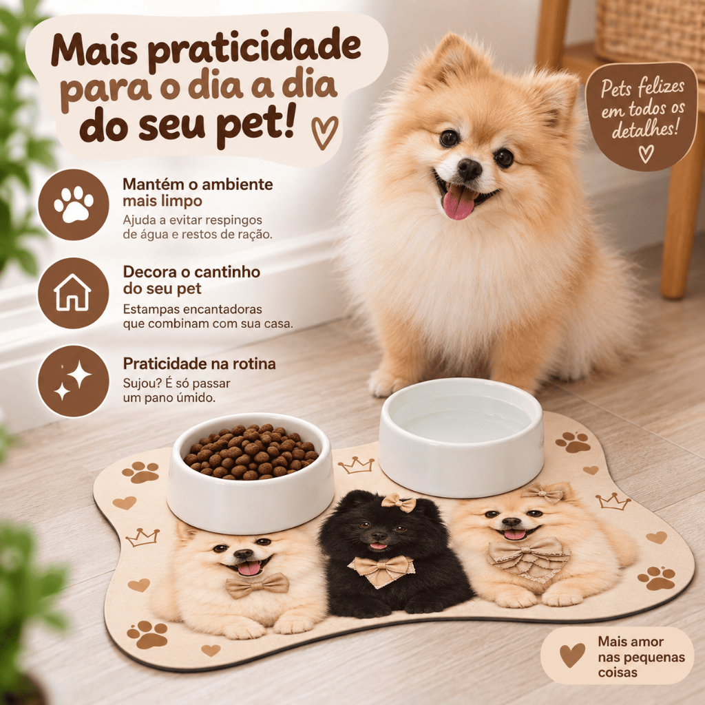Tapete Comedouro Lulu da Pomerânia Spitz Alemão Antiderrapante 29x43cm