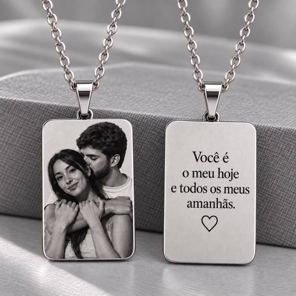 Colar Cordão Corrente Aço Inox Personalizado Gravação Nome mãe pai filho Saudades Lembranças eternas