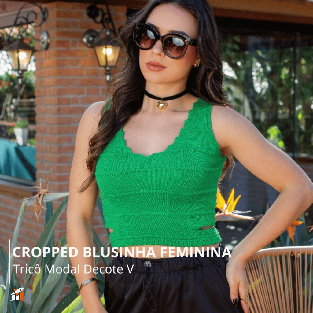 Cropped Blusinha Feminina Tricô Modal Decote V Detalhado Tipo Bandagem | Santo Luxo Tricot
