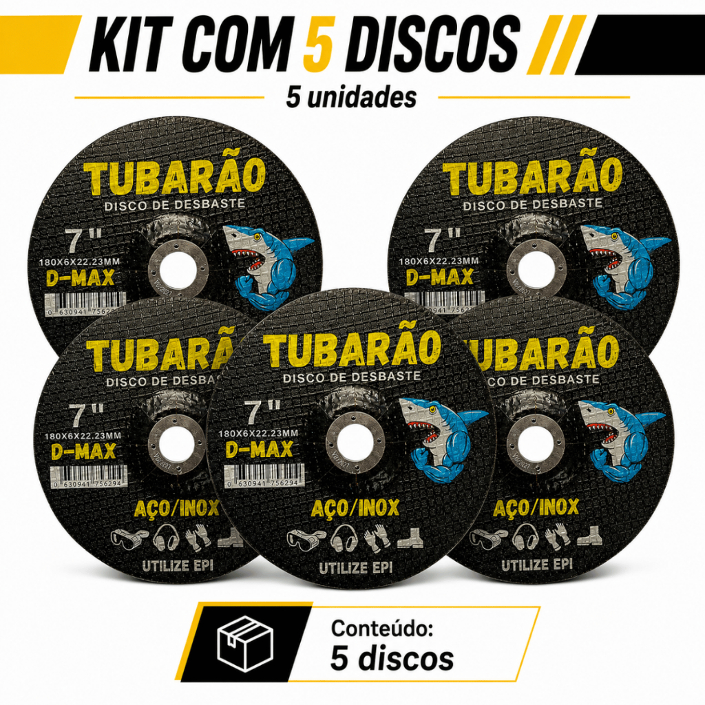 5x Disco De Desbaste 7" Polegadas Metal Ferro Tubarão