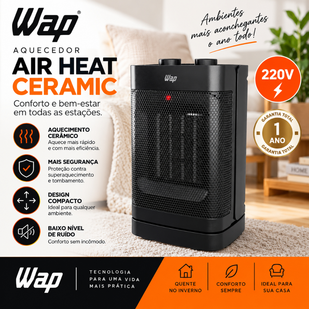 Aquecedor Portátil Wap Air Heat Ceramic Elétrico 3 Em 1 Cor Preto 220v