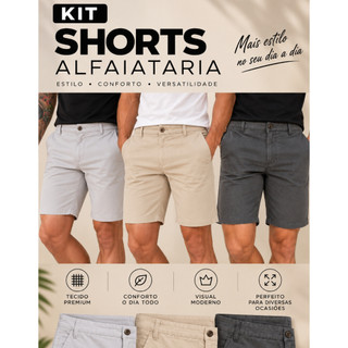 Kit Bermuda Sarja Alfaiataria Masculino Sport Fino Social Shorts Chino Bolso Faca