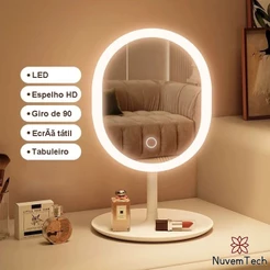 Espelho De Maquiagem Mesa Inteligente Com Luz LED USB Portátil Dobrável Ajustável Touch Oval