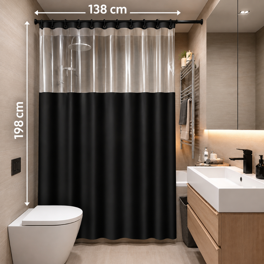 Cortina Box em PVC 140cm X 193cm Com/Sem Visor Transparente Anti Mofo Impermeável Fácil de Limpar varias cores