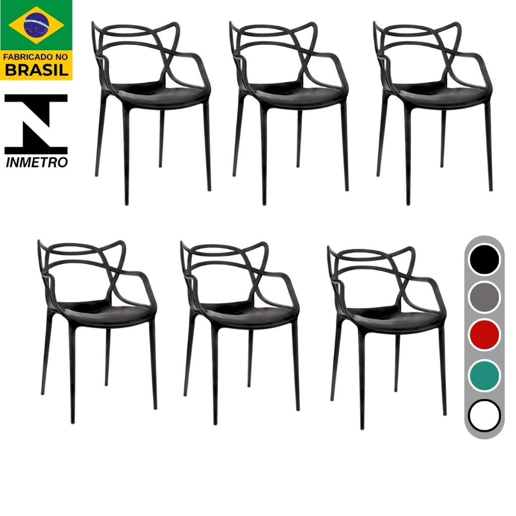 Kit 6 Cadeiras Allegra Consultório, Recepção Escritório Restaurante Igreja Área Gourmet Empilhável Super Reforçada