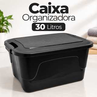 Caixa Organizadora 30 Litros Preta Com Tampa E Travas Organizador Para Objetos Caixa Organizadora