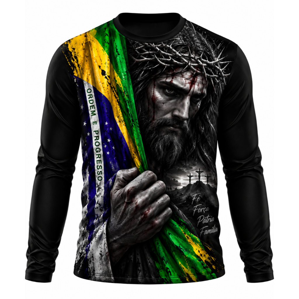 Camiseta  blusa Brasil Manga Longa Proteção Solar Masculina/Feminina Dry Fit UV50+ Camisa Patriota Estampada 2026