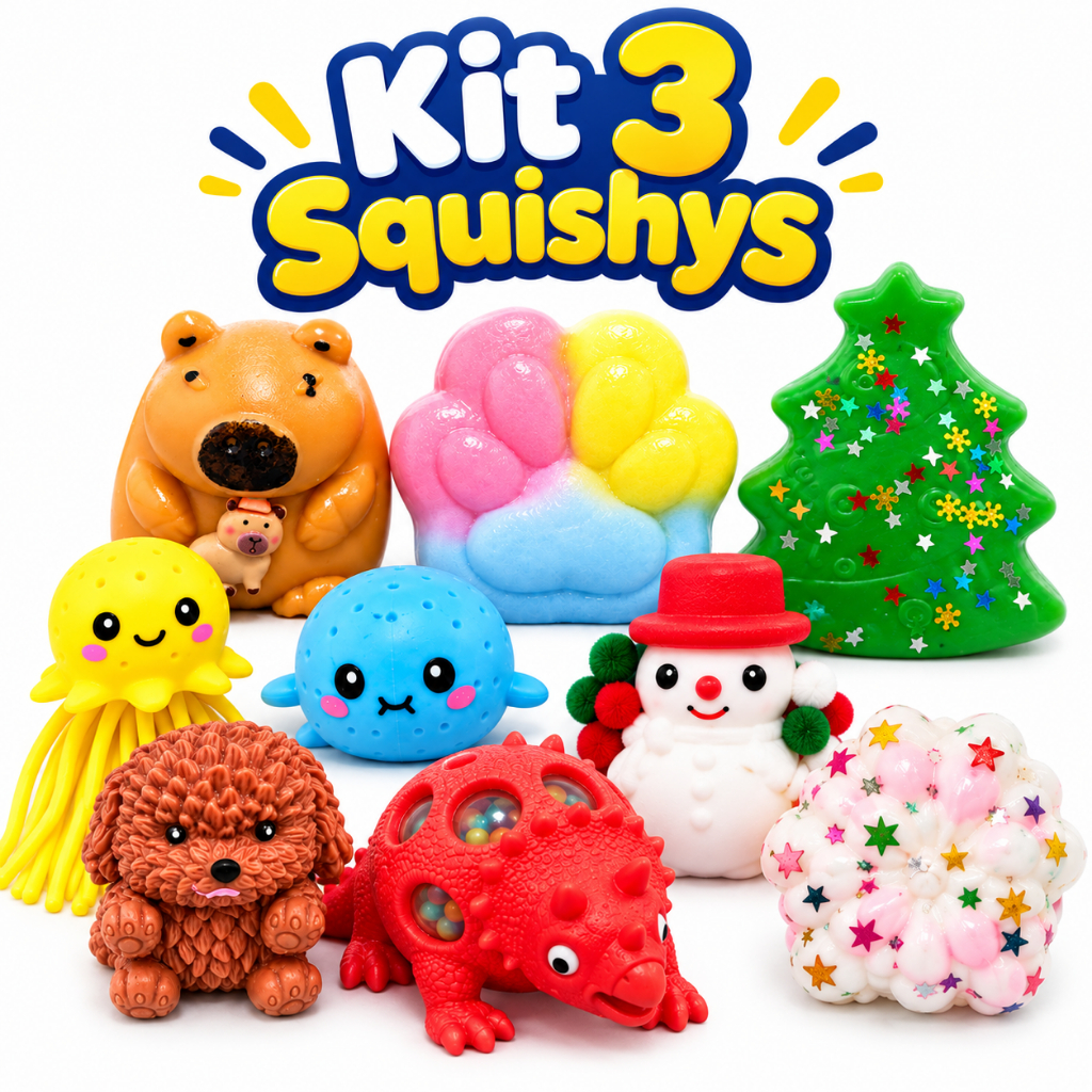 Kit 3 Squishy Divertidos Taba Alívio Estresse Apertar Anti estress Diversos Fofos Brinquedo Variados