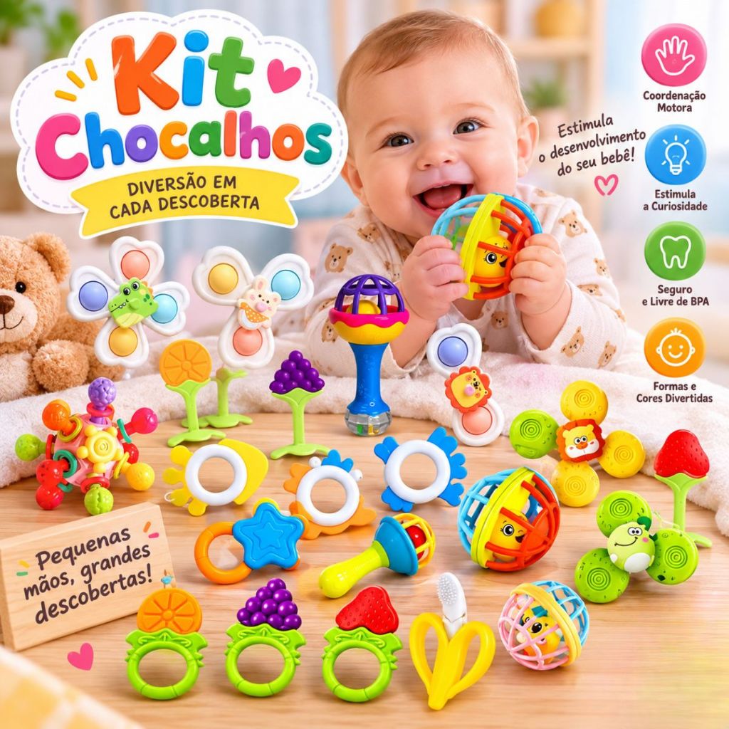 Chocalhos Sensoriais Silicone 7pcs Bebê Desenvolvimento Macio Divertido Sons Bolinha Dutoys