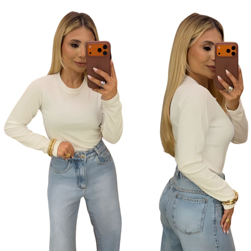 Blusa Feminina Gola Canoa Canelada Com Pelúcia Interna Roupa Quentinha E Elegante Para Inverno