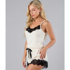 Baby Doll Canelado Com Renda Luxo Pijama Short Dool Sensual Fresquinho Rendado Confortável