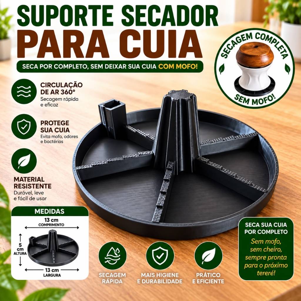 SECADOR CUIA CHIMARRÃO e Descanso Bomba - Organizador de Mate Premium Anti Mofo e Higiênico Cozinha - Envio Imediato