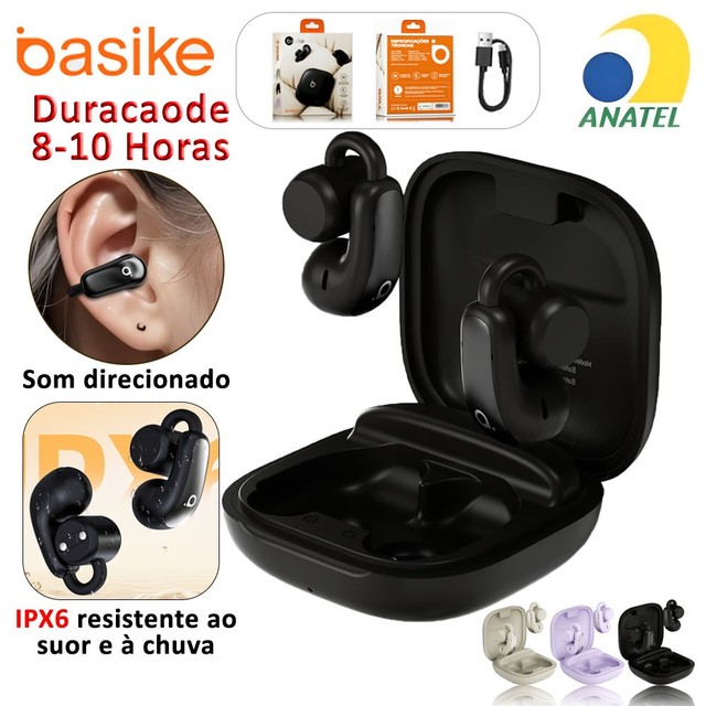 Basike Fone De Ouvido Bluetooth IPX6 Duracaode 8-10H Som Direcionado ENC Com Duplo Microfonepara