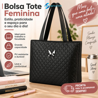 Bolsa Tote Feminina Grande Capacidade, PU Resistente, Ideal para Trabalho/Faculdade, Várias Cores