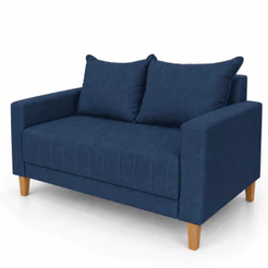 Sofá Namoradeira Requinte Azul 140 Cm 2 Lugares Linho Para Sala Estar Recepção E Consultório - AV