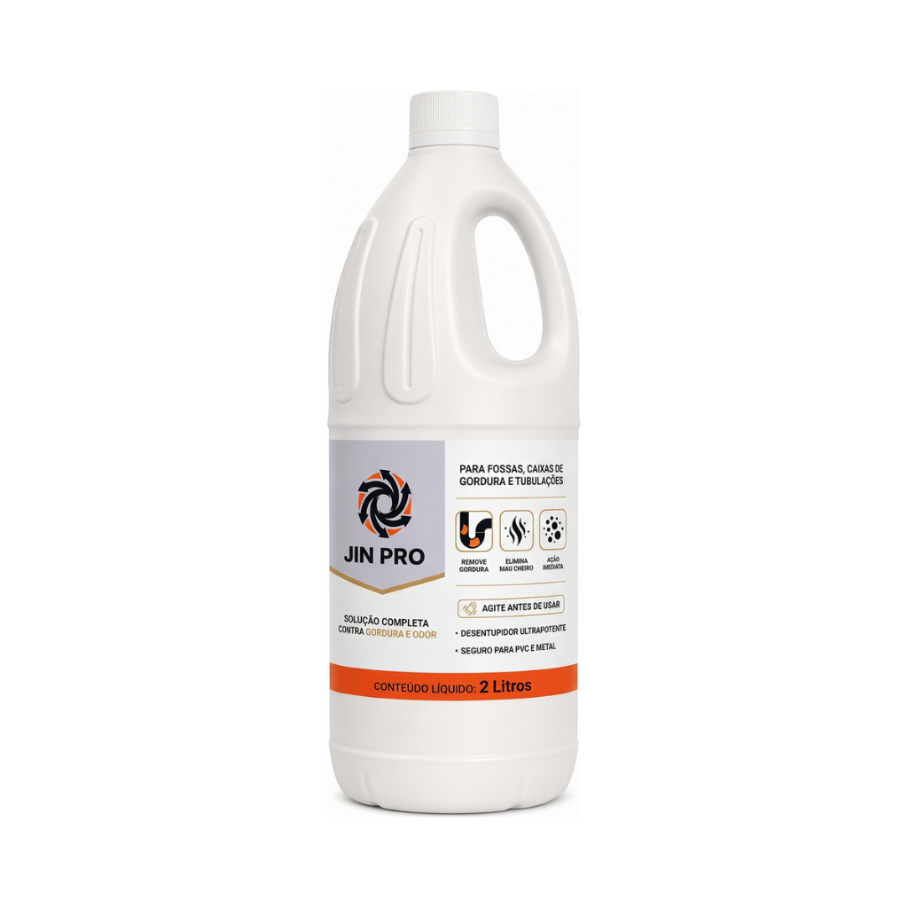 Limpa Fossa Caixa De Gordura Ralo Esgoto JIN PRO 2 Litros Dissolve Gordura Desentupidor Biodegradável Pia Mau Cheiro
