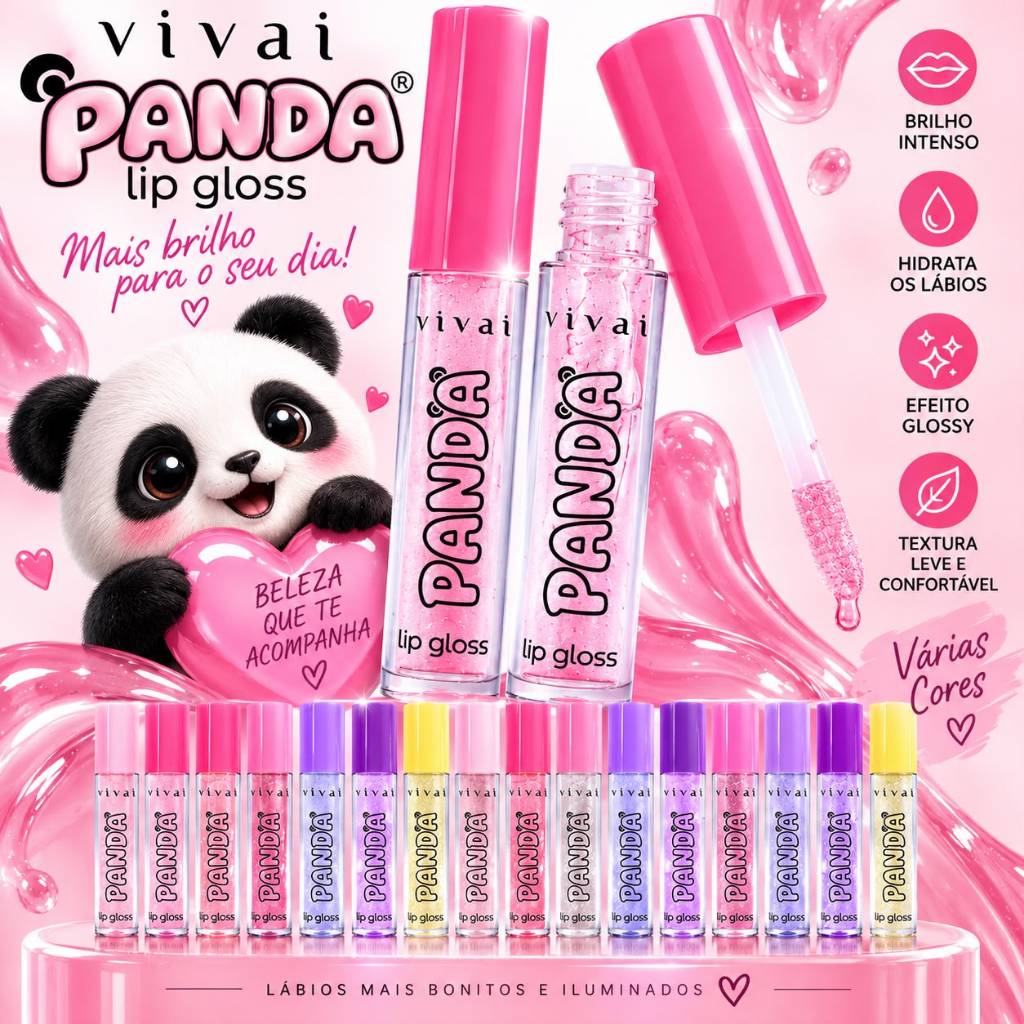 Kit 20 Gloss Labial Panda Vivai Brilho Maquiagem