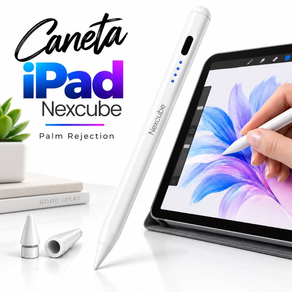 Caneta Pencil Para iPad 11 A16 2026 Palm Rejection Alta Precisam 1mm Cor Branco