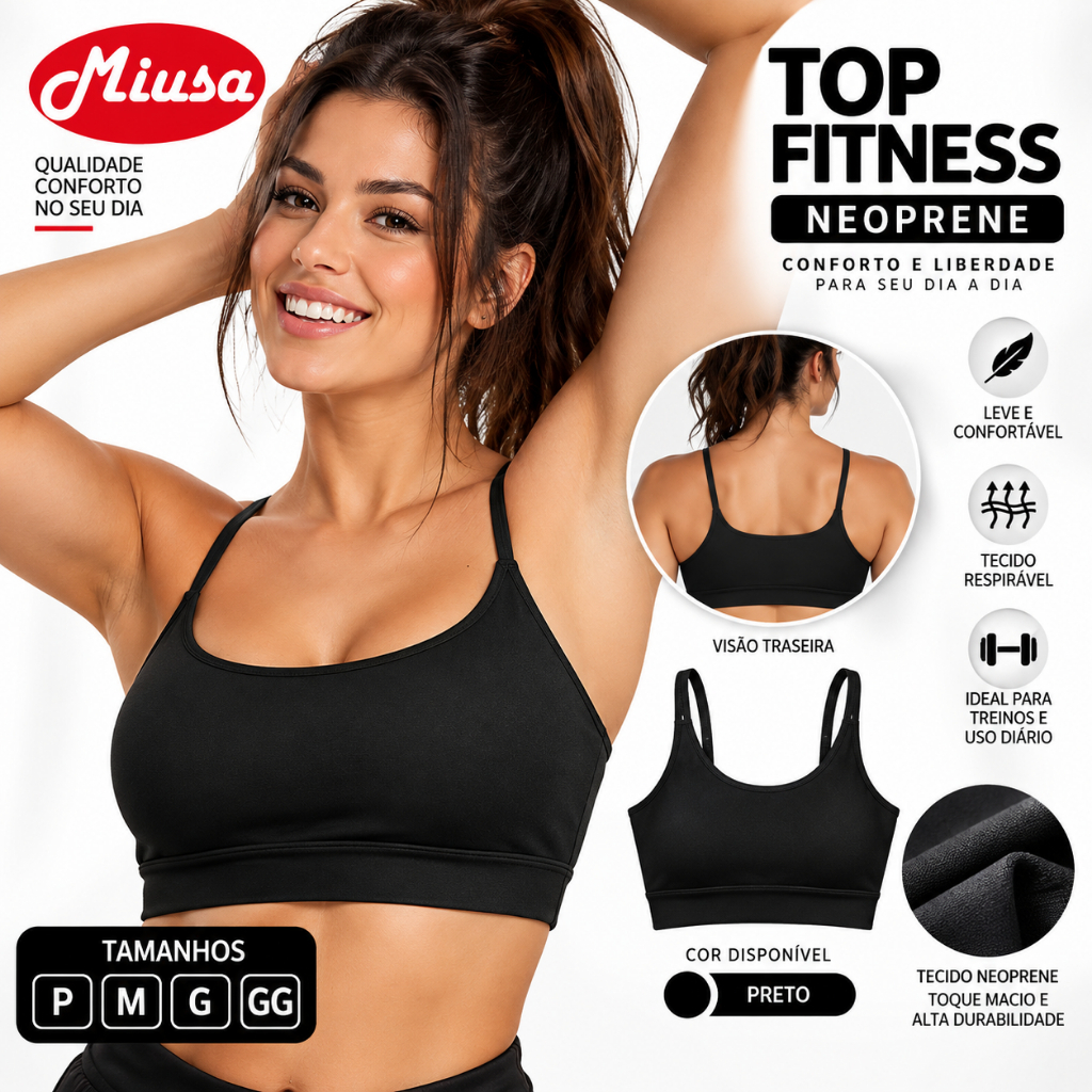 Top Academia Alcinha Neoprene Treino Fitness Zero Transparência