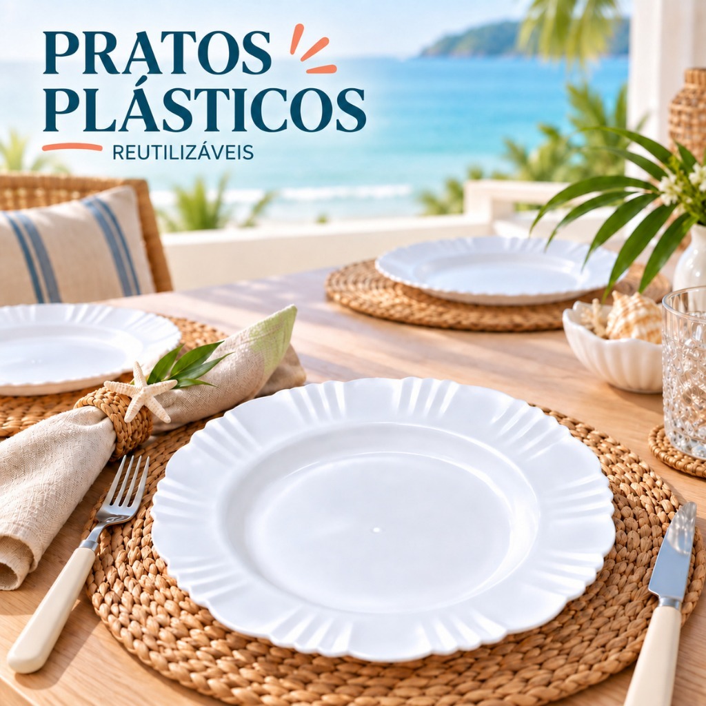 Kit Pratos de Plástico Reutilizáveis Resistentes – Jogo para Churrasco, Jantar e Festa