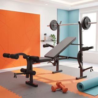 Banco de Supino Dobrável Inclinável Com Suporte Barra Musculação Residencial Casa