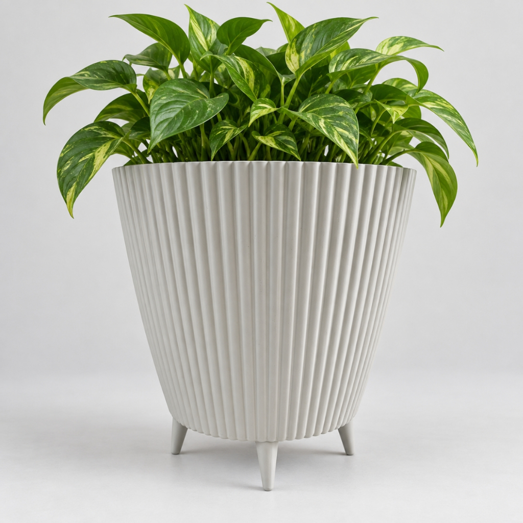 Vaso para Planta Canelado Moderno com Pezinhos Design Moderno 28x26x18 + Brinde